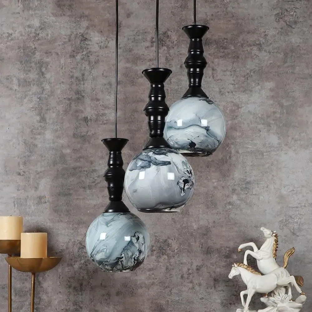 Black & Grey Splashed Trio Globe Cluster Ceiling Light