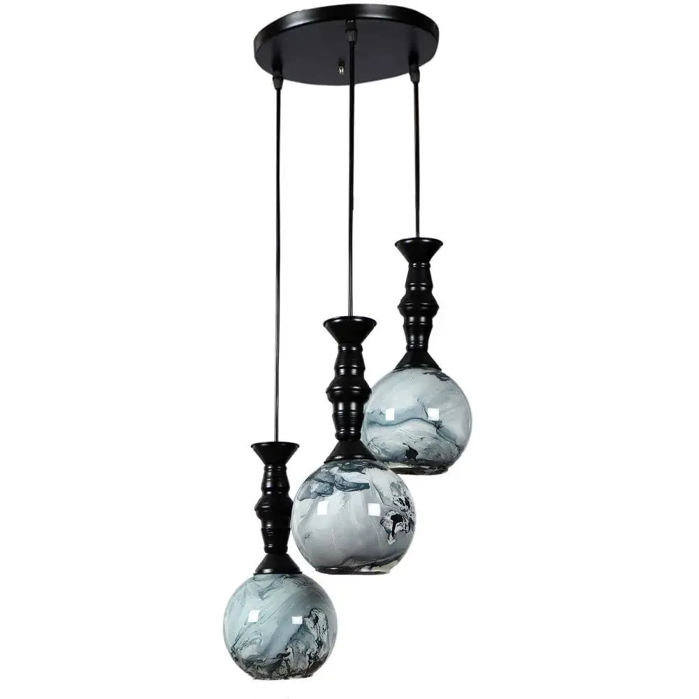 Black & Grey Splashed Trio Globe Cluster Ceiling Light