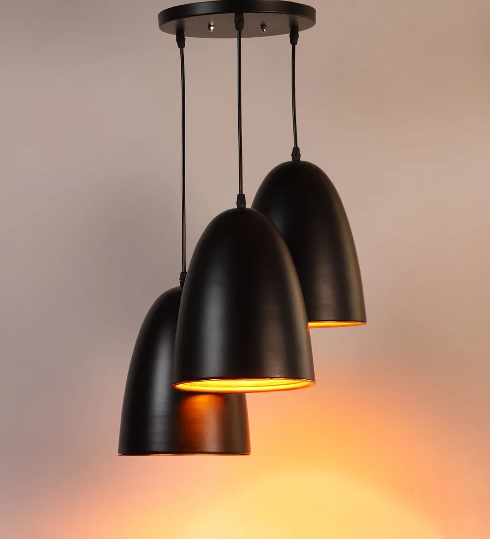 Black Inverted Tripple Cluster Hanging Light