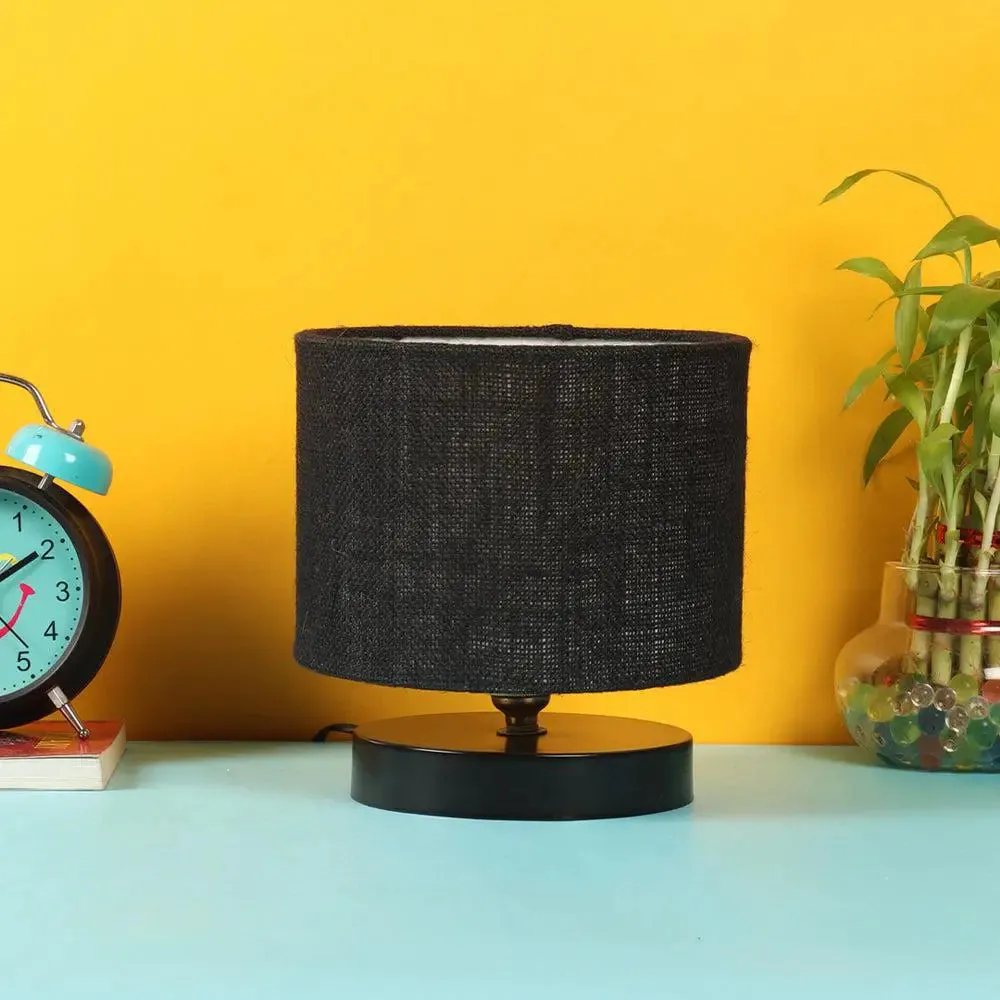 Black Jute Table Lamp with Iron Base