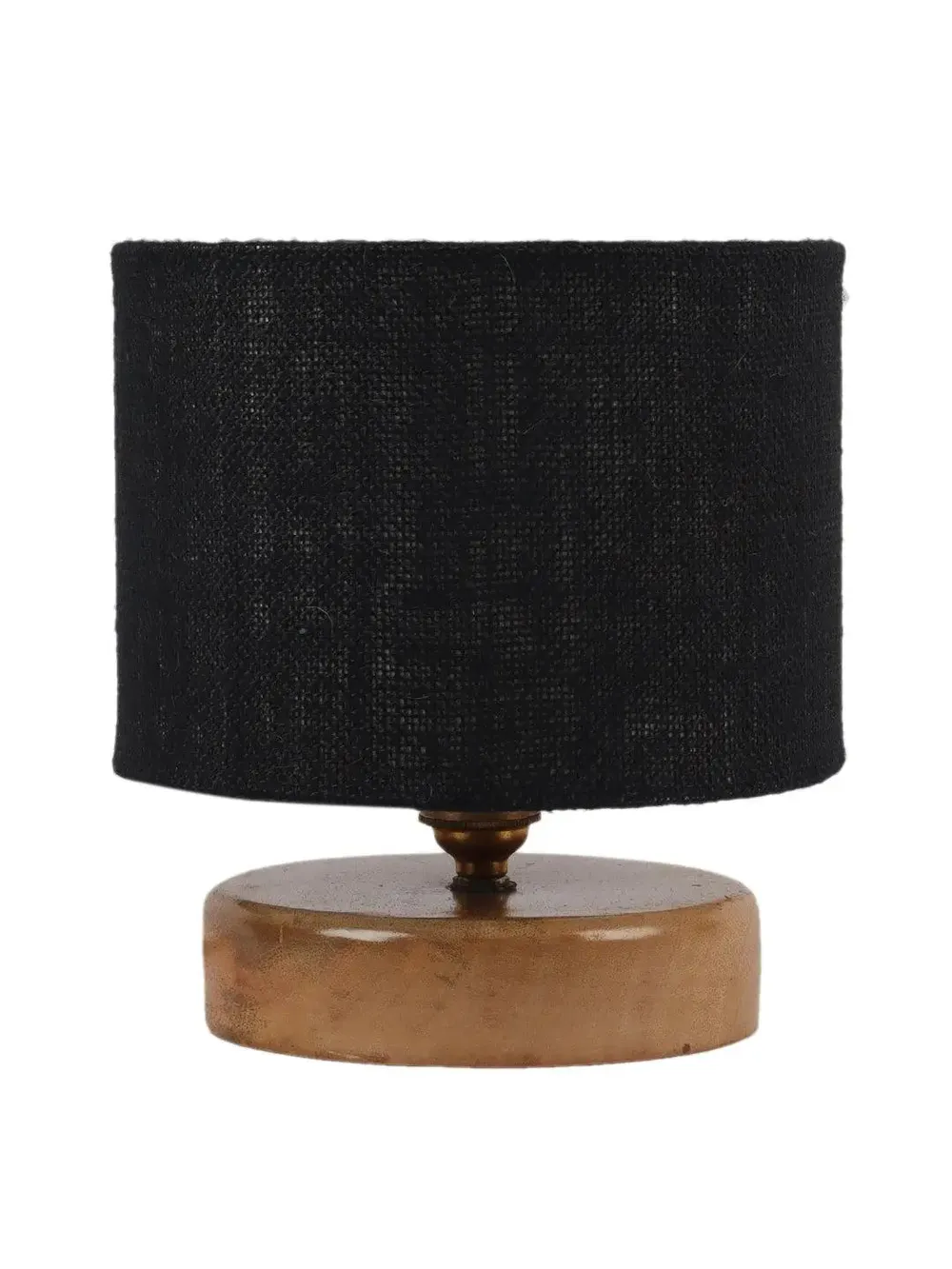 Black Jute Table Lamp with Wood Base