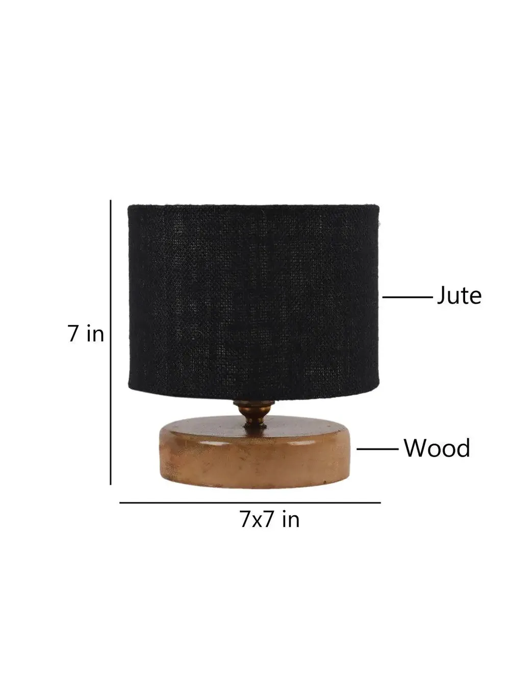 Black Jute Table Lamp with Wood Base