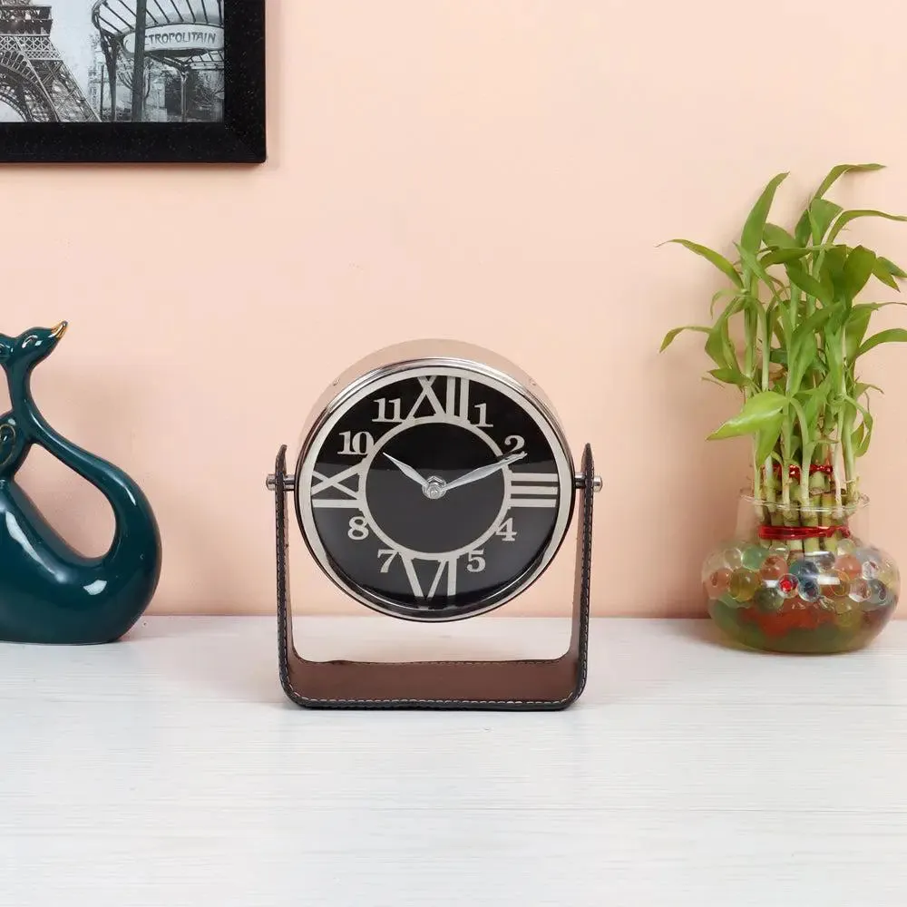 Black Leather Handmade Table Clock