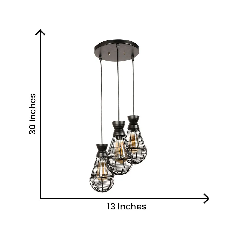 Black Metal Caged Bulb Shape Decorative Cluster Hanging Light