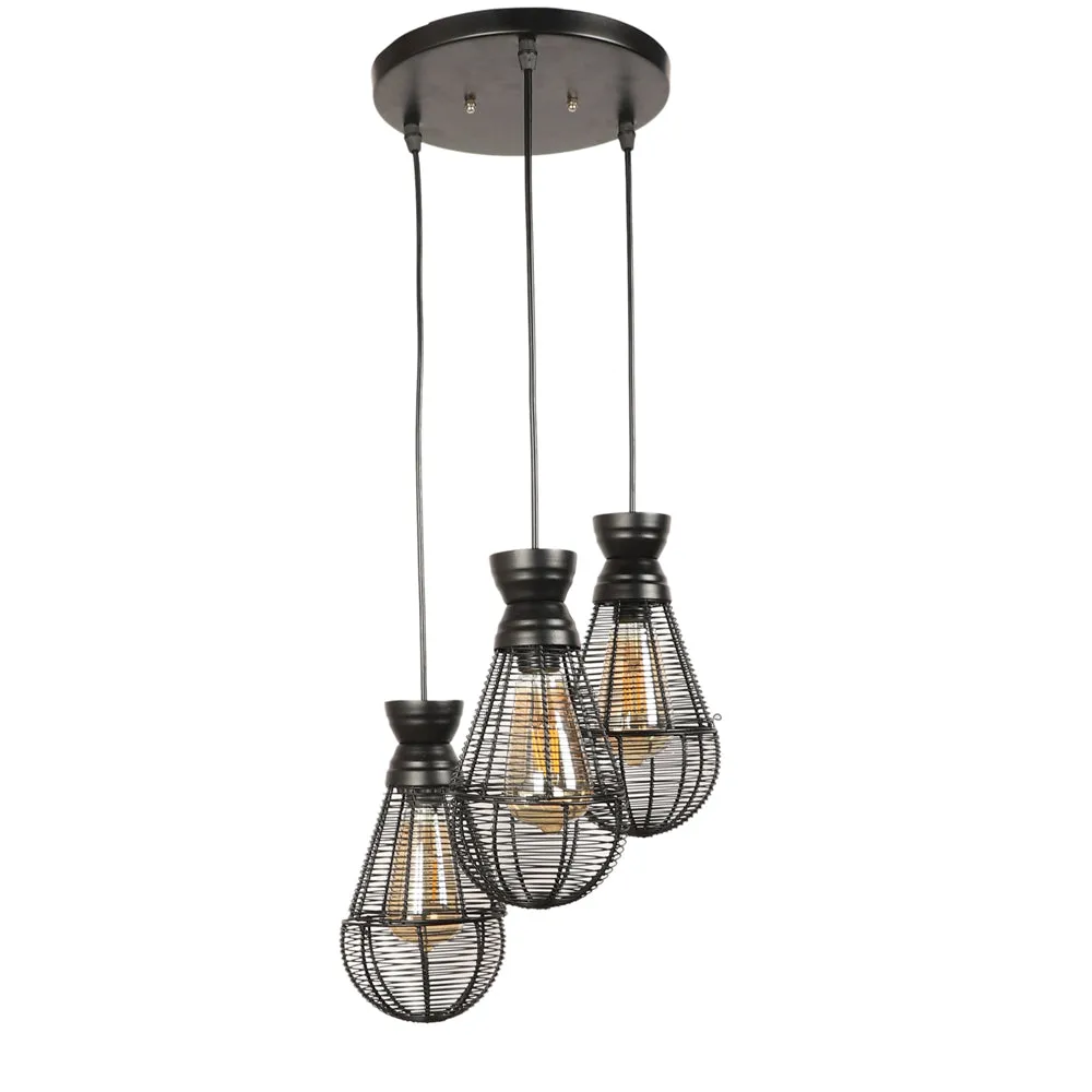 Black Metal Caged Bulb Shape Decorative Cluster Hanging Light