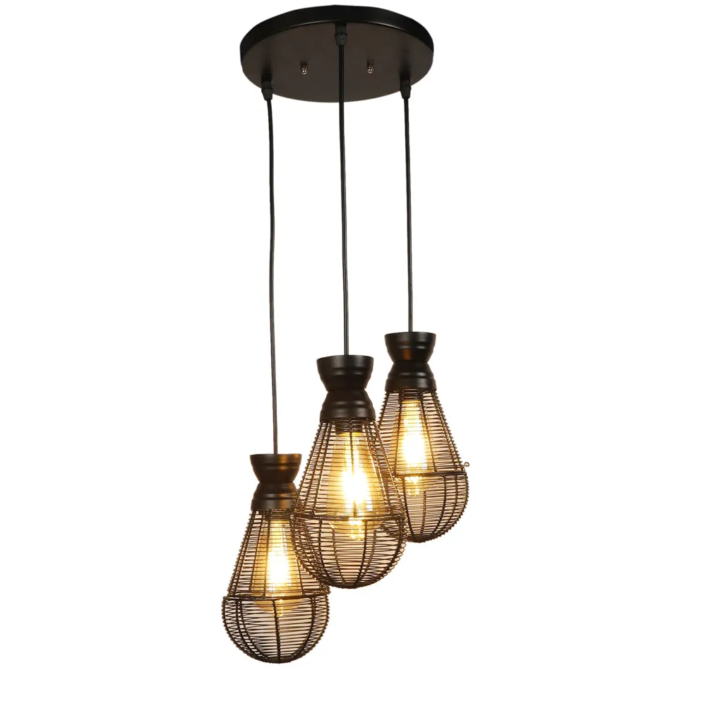 Black Metal Caged Bulb Shape Decorative Cluster Hanging Light