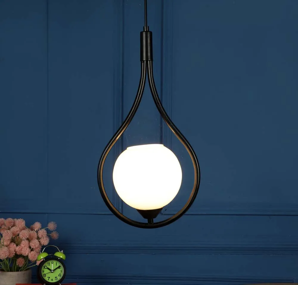 Black Metal Encircled Globe Hanging Light
