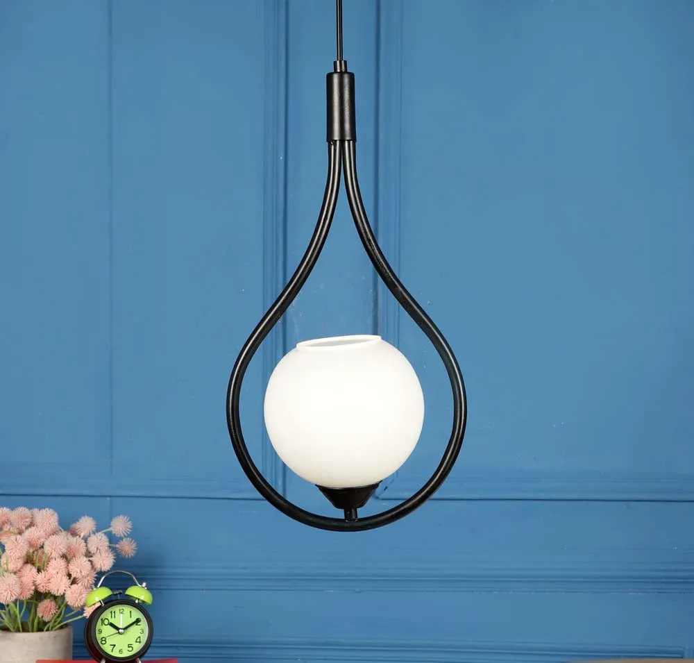 Black Metal Encircled Globe Hanging Light