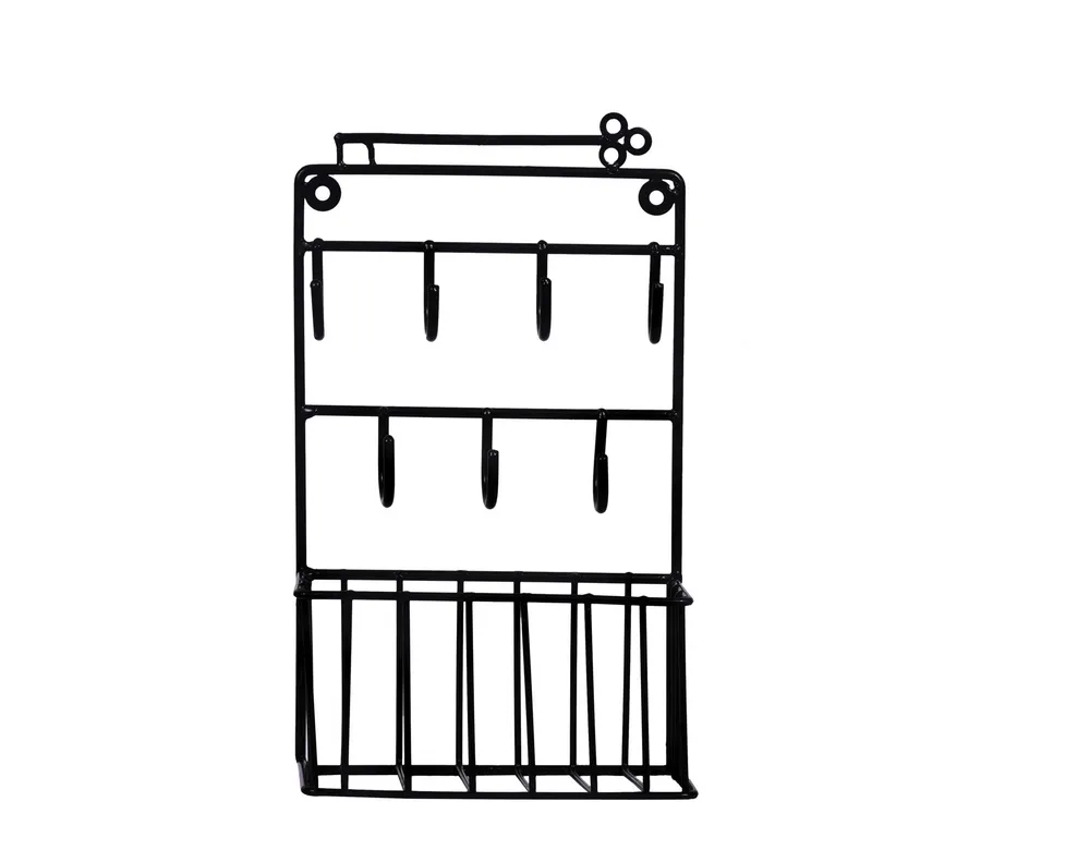 Black Metal Key Holder with Basket Wall Shelves