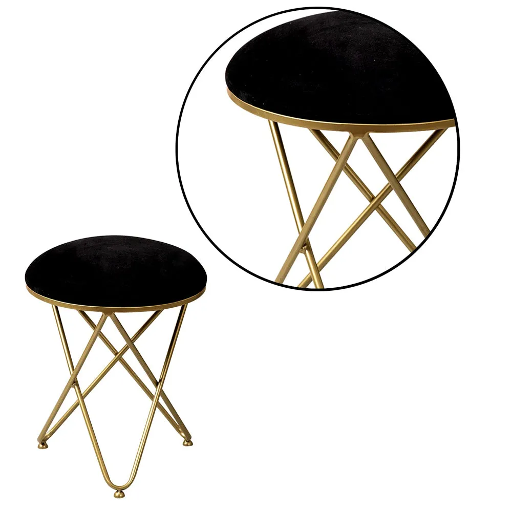Black Metallic Criss Cross Pouffe Stool