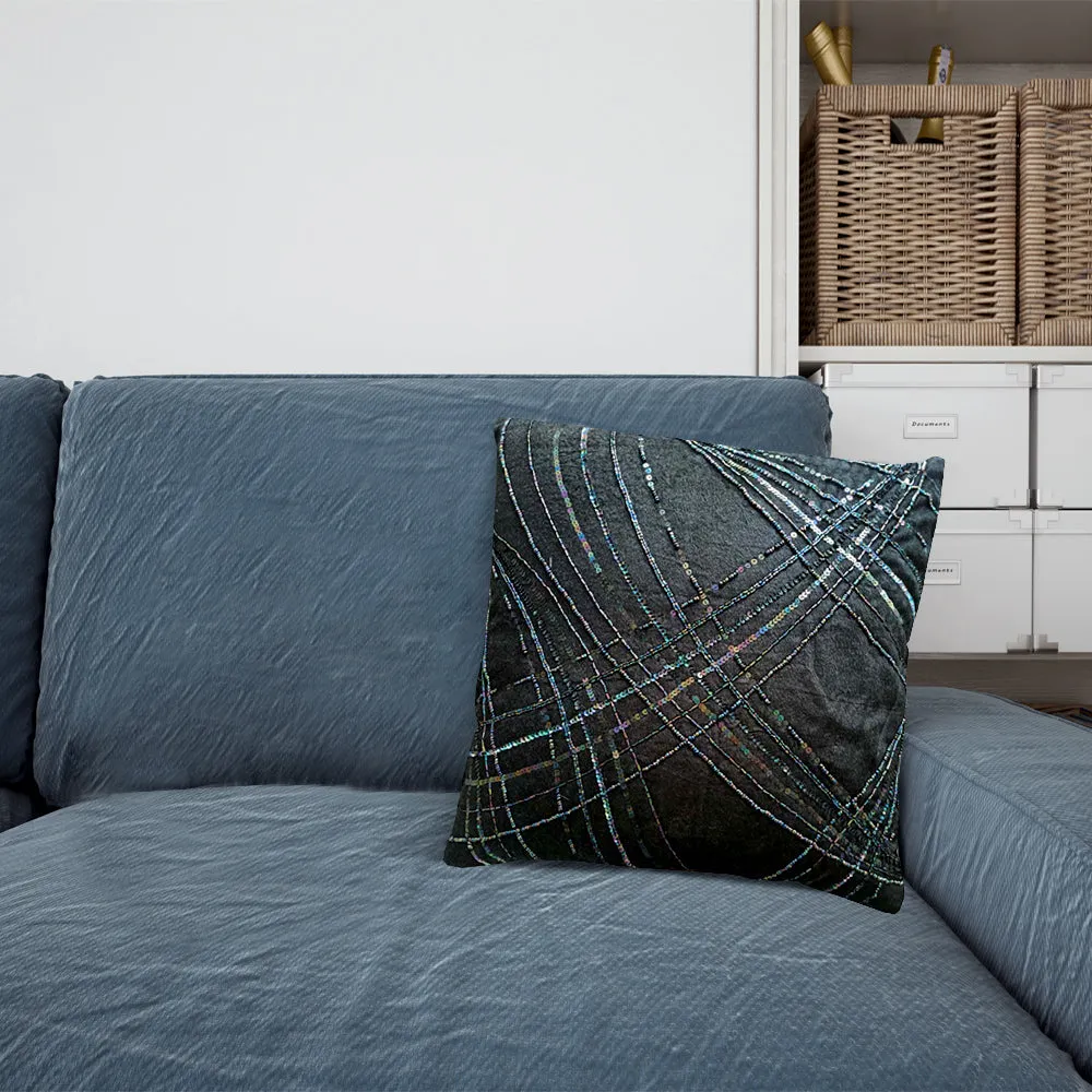 Black Minimal Embroidery Poly Dupion Cushion Cover