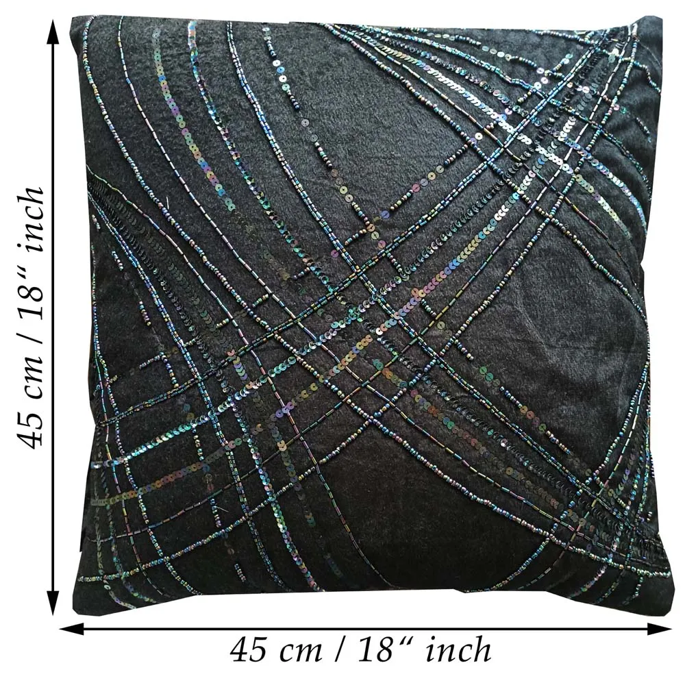 Black Minimal Embroidery Poly Dupion Cushion Cover