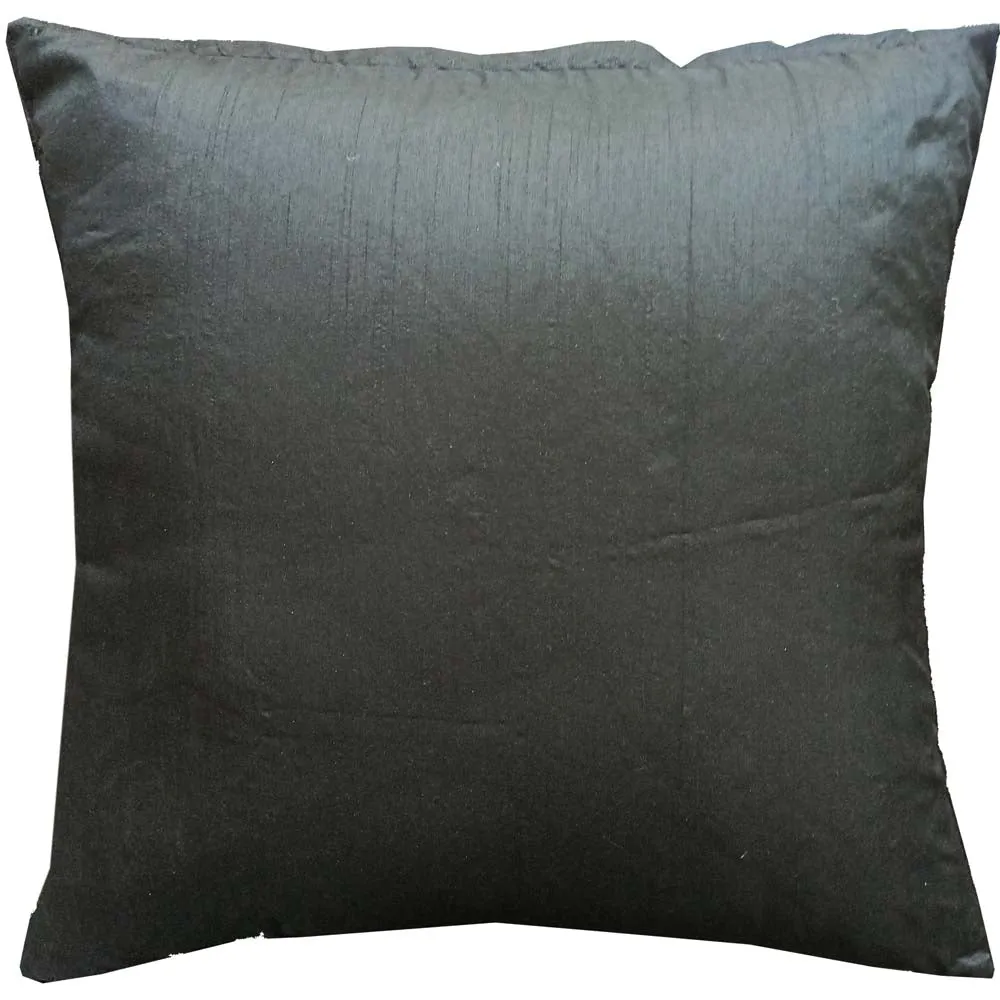 Black Minimal Embroidery Poly Dupion Cushion Cover