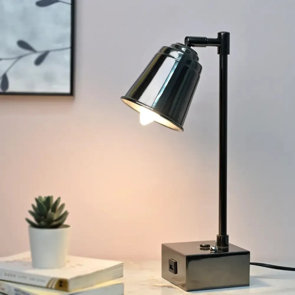Black Nickel Slanting Bell Shaped Adjustable Metal Modern Table Lamp