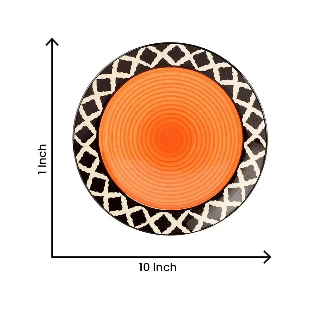 Black & Orange Designer Handpainted Ceramic Dinner Plates Set Of 2