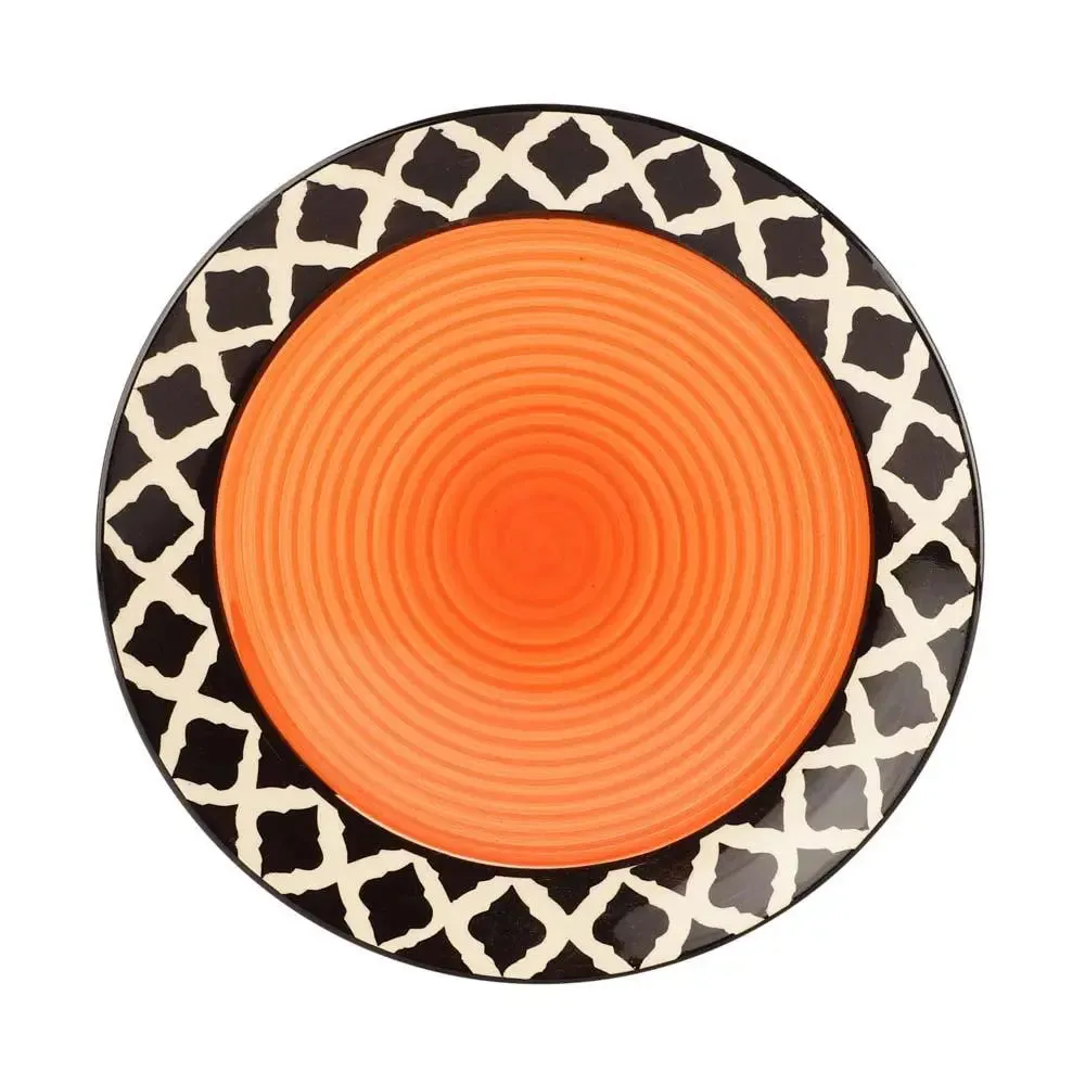 Black & Orange Designer Handpainted Ceramic Dinner Plates Set Of 2