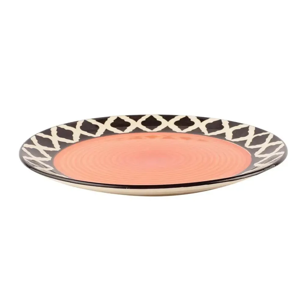Black & Orange Designer Handpainted Ceramic Dinner Plates Set Of 2