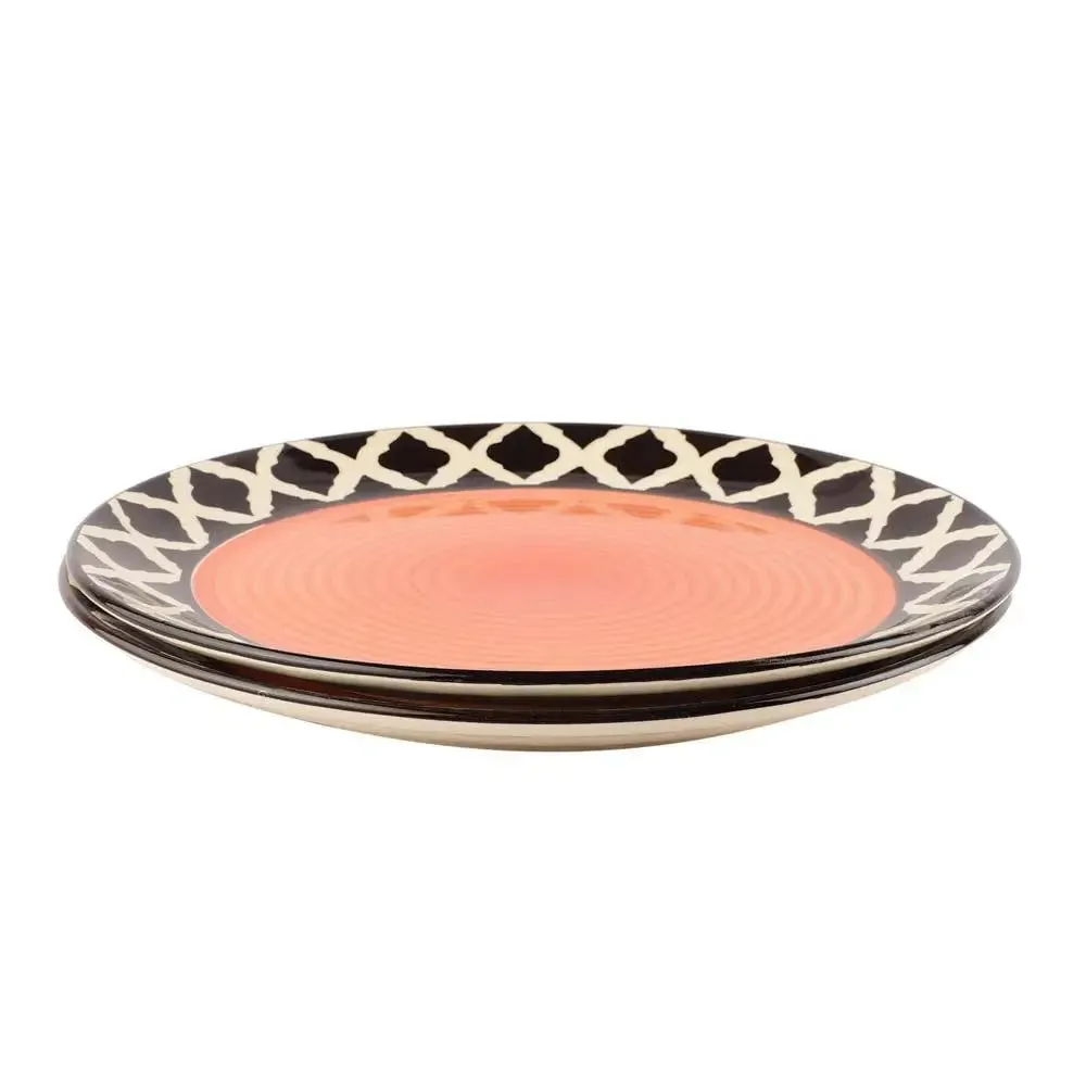 Black & Orange Designer Handpainted Ceramic Dinner Plates Set Of 2