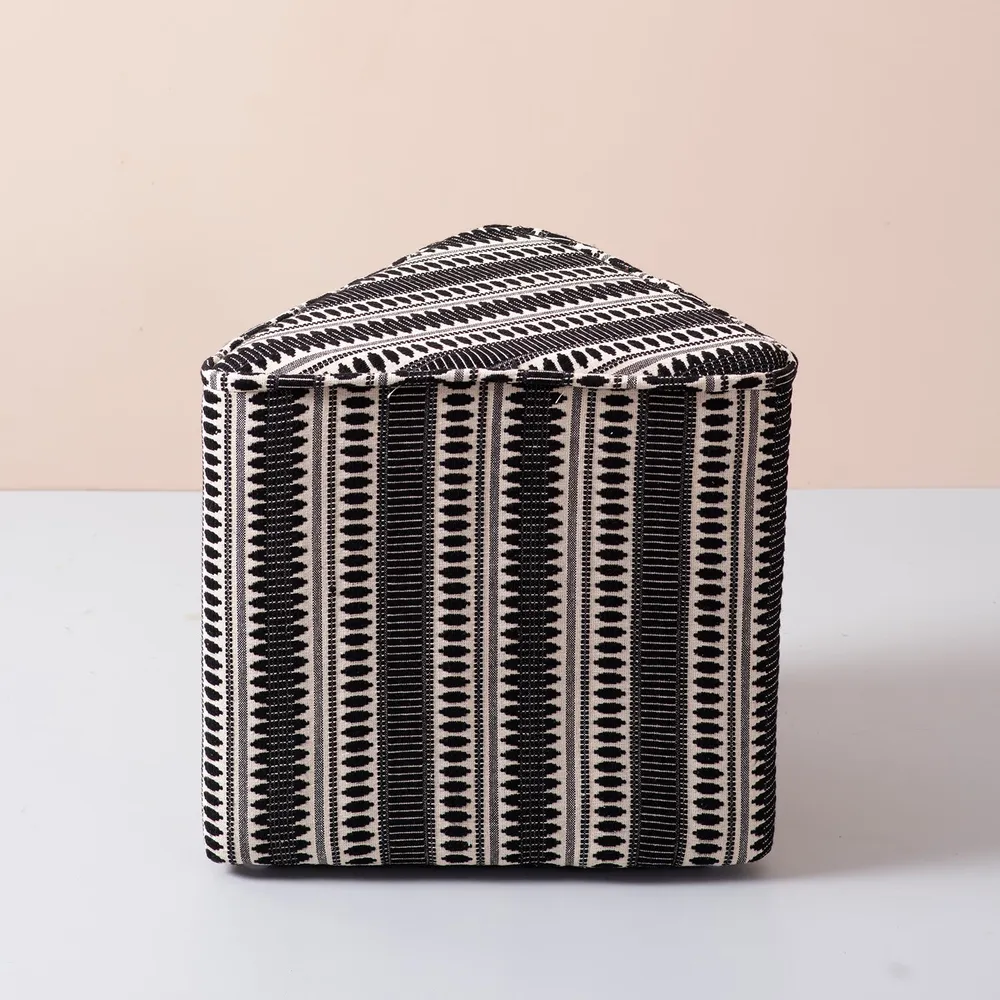 Black Patterned Triangular Cotton Pouffe Stool