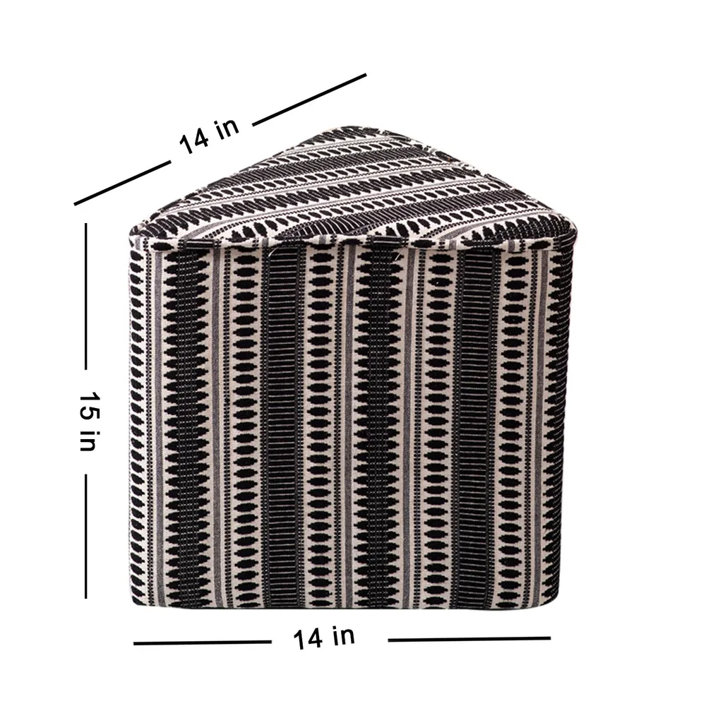 Black Patterned Triangular Cotton Pouffe Stool