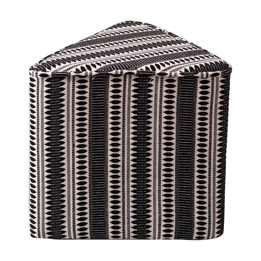 Black Patterned Triangular Cotton Pouffe Stool