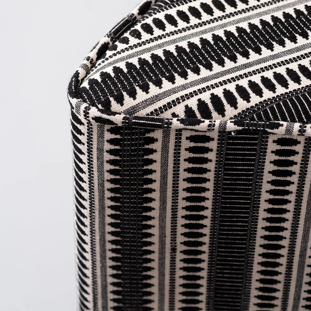 Black Patterned Triangular Cotton Pouffe Stool