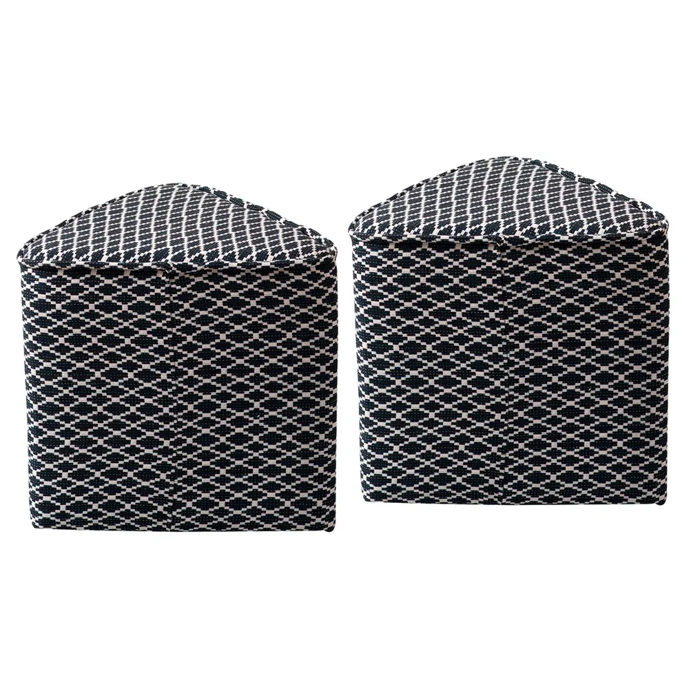 Black Patterned Triangular Cotton Pouffe Stool Set Of 2