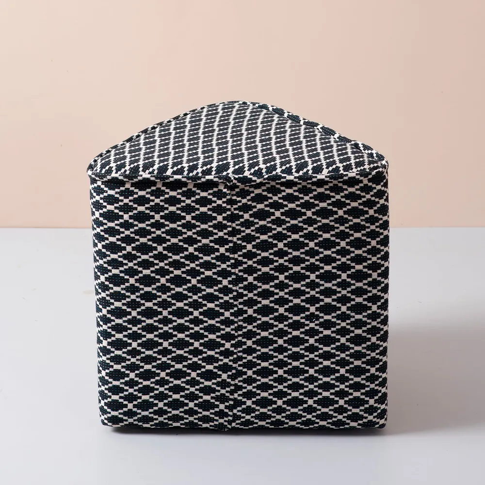 Black Patterned Triangular Cotton Pouffe Stool Set Of 2