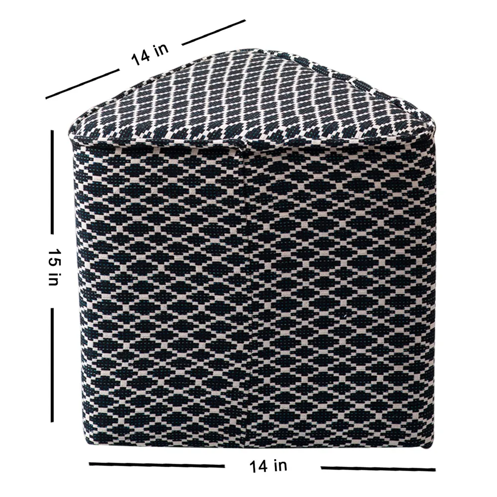 Black Patterned Triangular Cotton Pouffe Stool Set Of 2