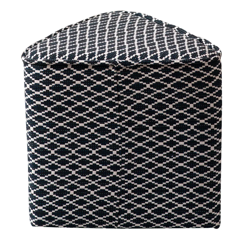 Black Patterned Triangular Cotton Pouffe Stool Set Of 2
