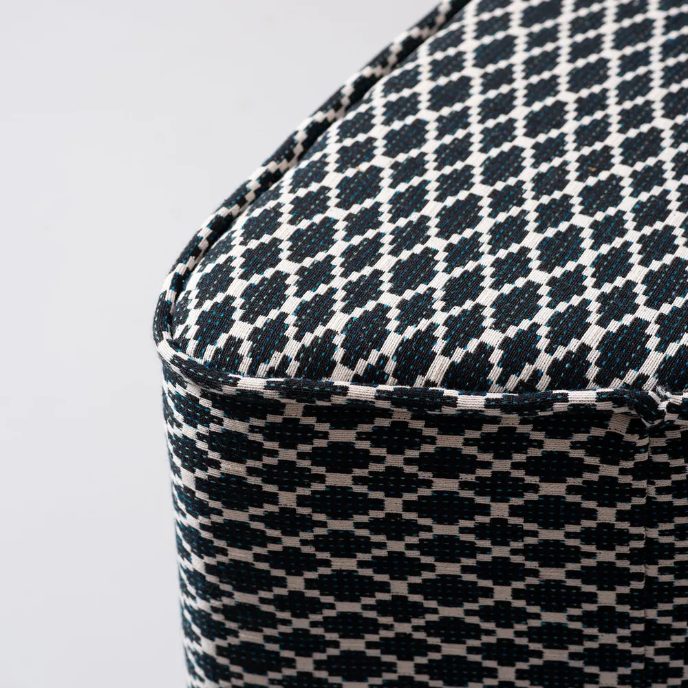 Black Patterned Triangular Cotton Pouffe Stool Set Of 2