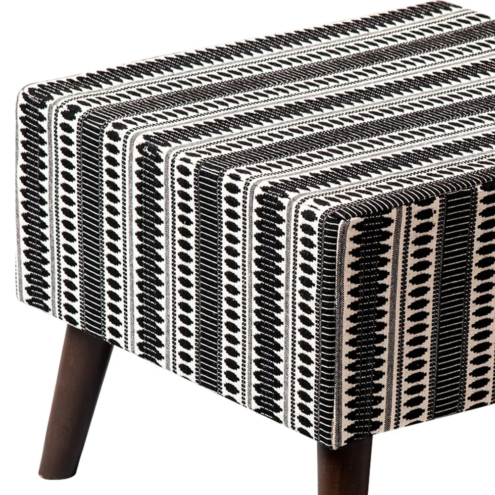 Black Patterned Woven Jacquard Cotton Upholstered Ottoman Wood Stool