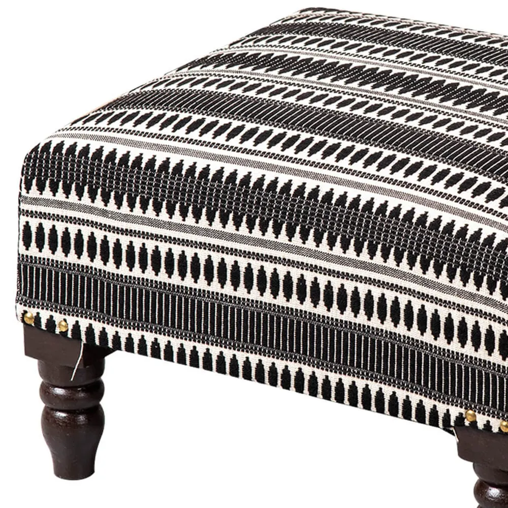 Black Patterned Woven Jacquard Cotton Upholstered Wood Stool Set Of 2