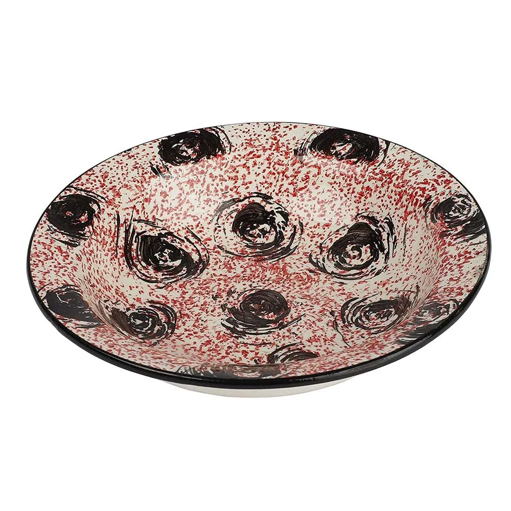 Black & Pink Designer Ceramic Hand-Painted Pasta Plate Set Of 2