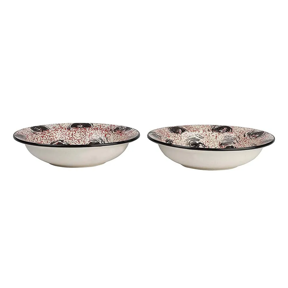 Black & Pink Designer Ceramic Hand-Painted Pasta Plate Set Of 2
