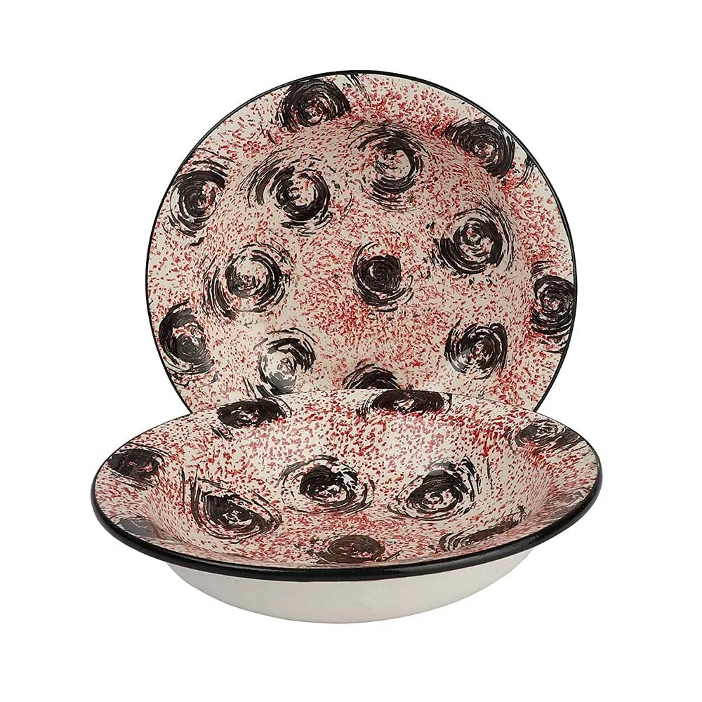 Black & Pink Designer Ceramic Hand-Painted Pasta Plate Set Of 2