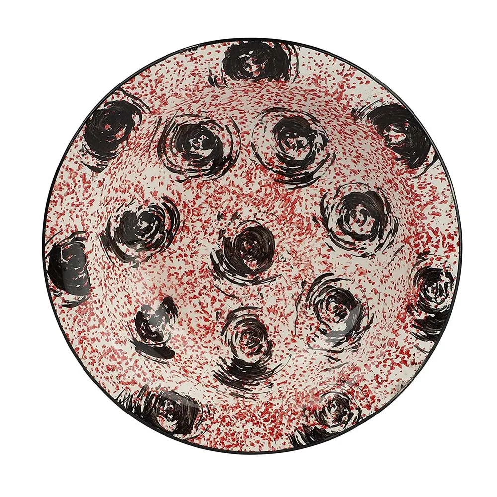 Black & Pink Designer Ceramic Hand-Painted Pasta Plate Set Of 2