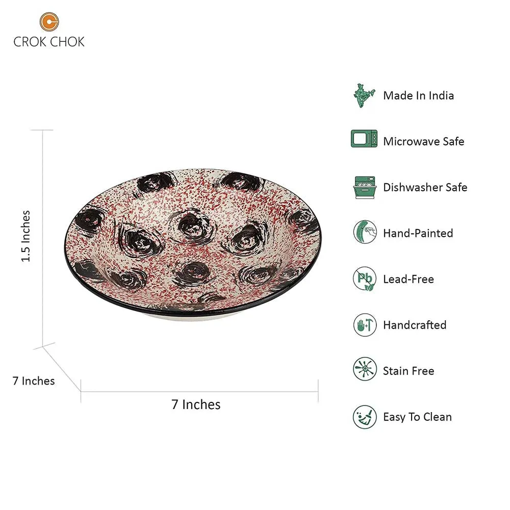 Black & Pink Designer Ceramic Hand-Painted Pasta Plate Set Of 2