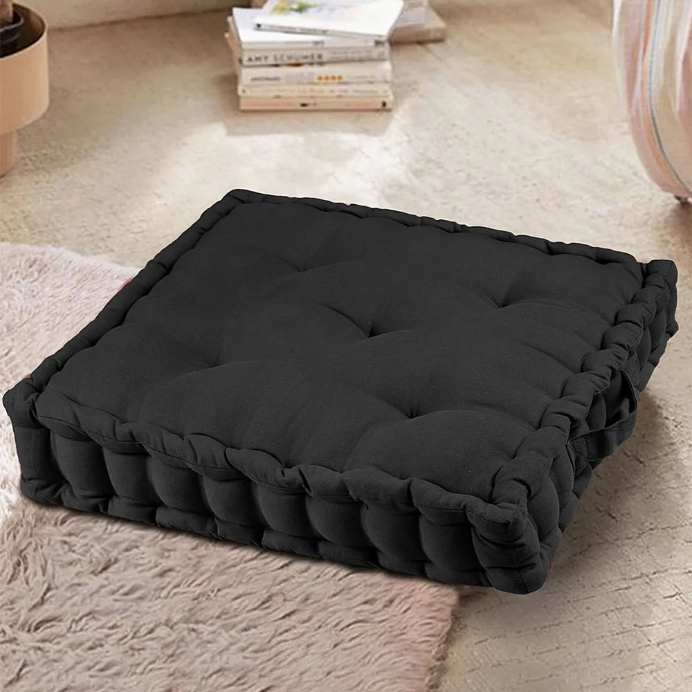 Black Plush Cotton Floor Cushion Matlas With Handle