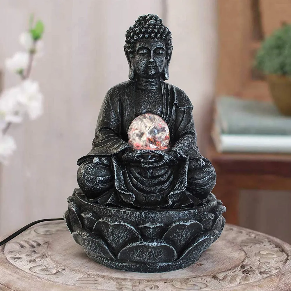 Black Polyresin Meditating Buddha Indoor Water Fountain