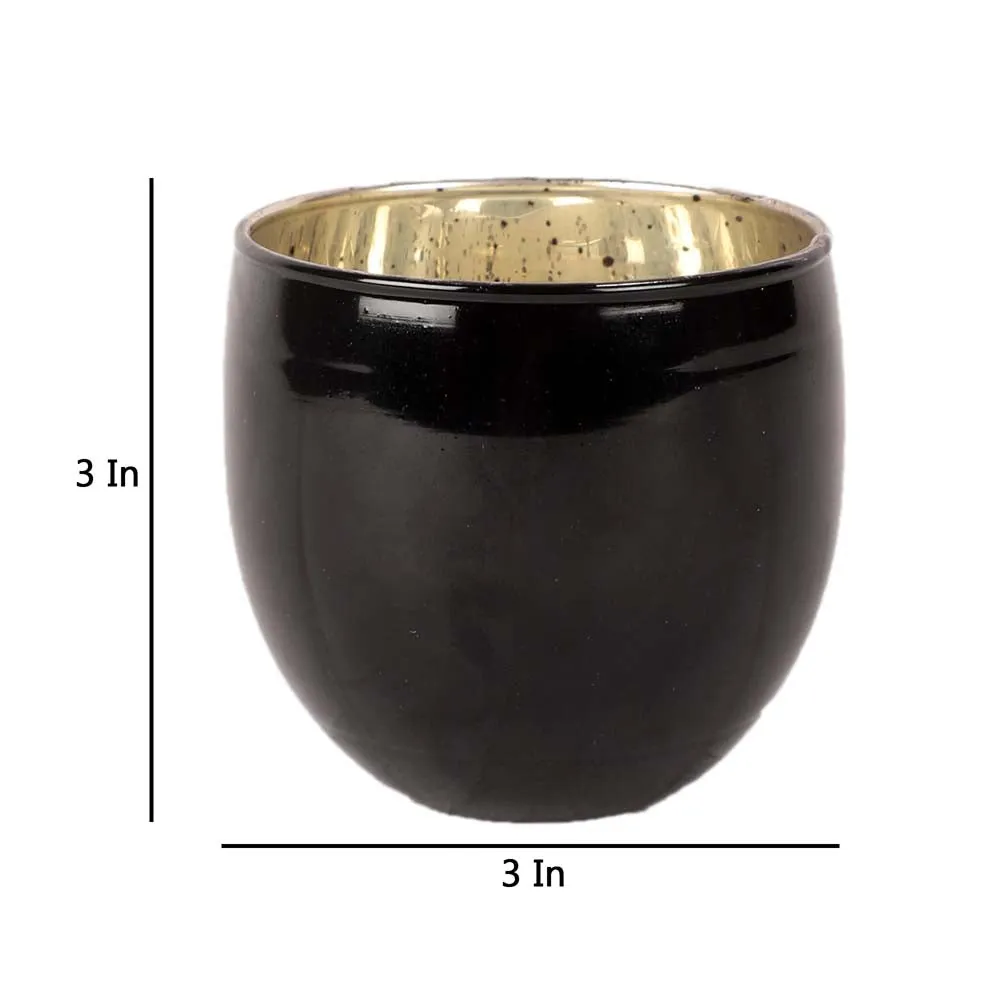 Black Pot Motif Glass Tea Light Candle Holders Set Of 4