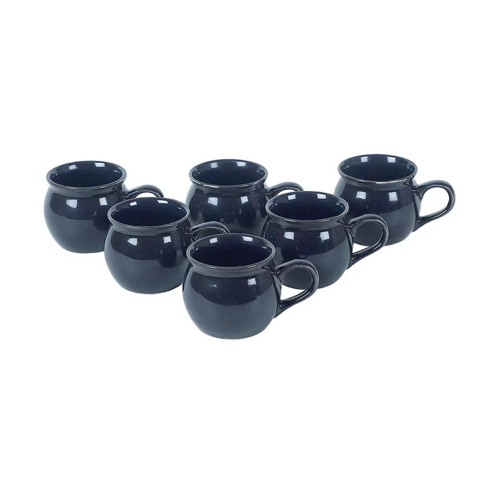 Black Pot Shaped Glossy Tea Cups Set Of 6 Tea Cups Set