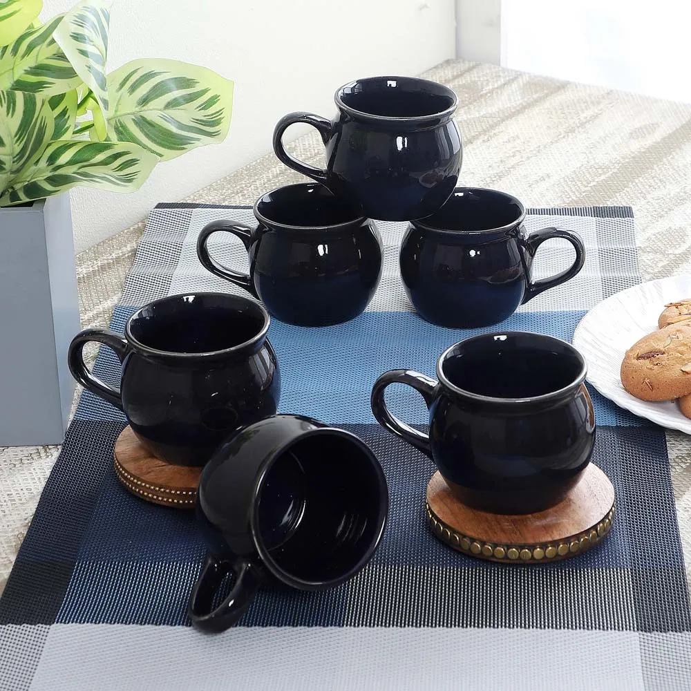Black Pot Shaped Glossy Tea Cups Set Of 6 Tea Cups Set