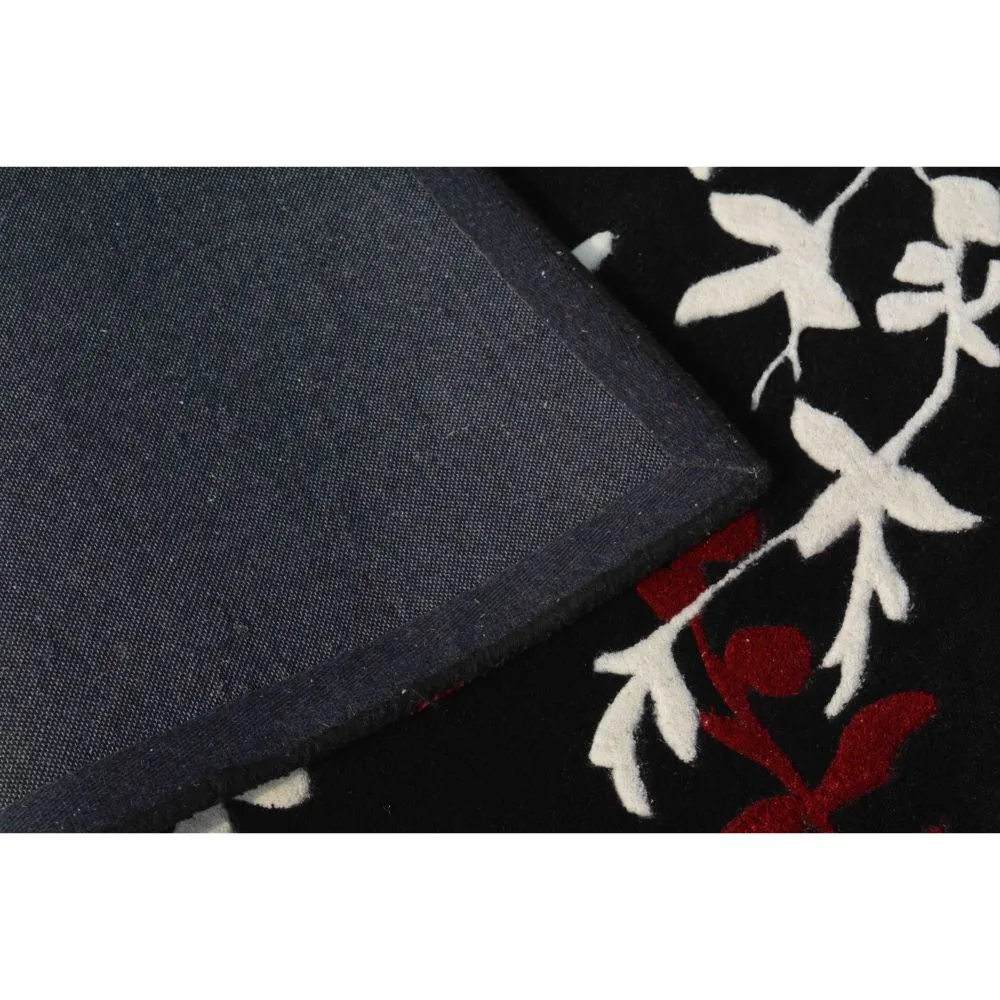 Black & Red Floral Patterned Tufted Area Carpet 2X5ft