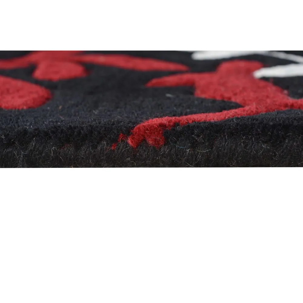 Black & Red Floral Patterned Tufted Area Carpet 2X5ft