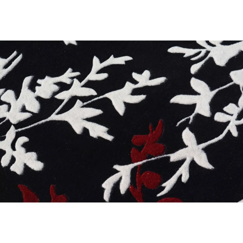 Black & Red Floral Patterned Tufted Area Carpet 2X5ft