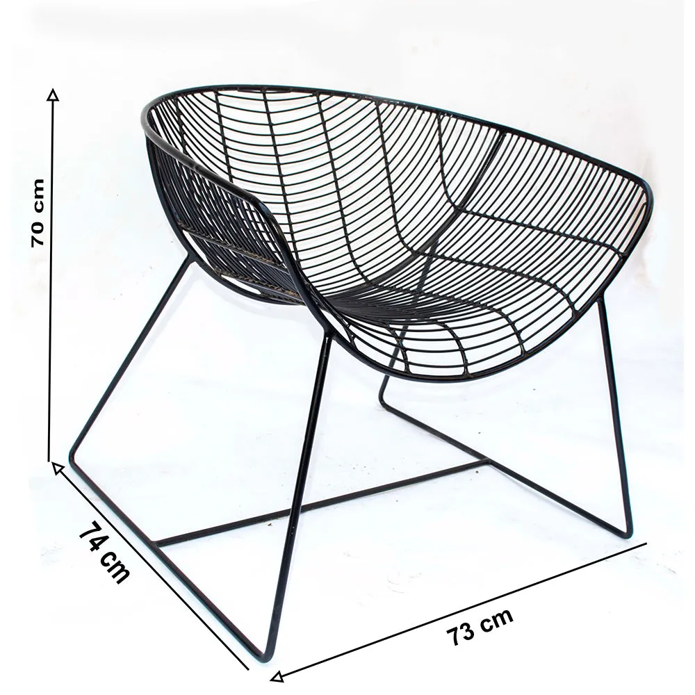 Black Shine Caged Pattern Metal Outdoor Chair