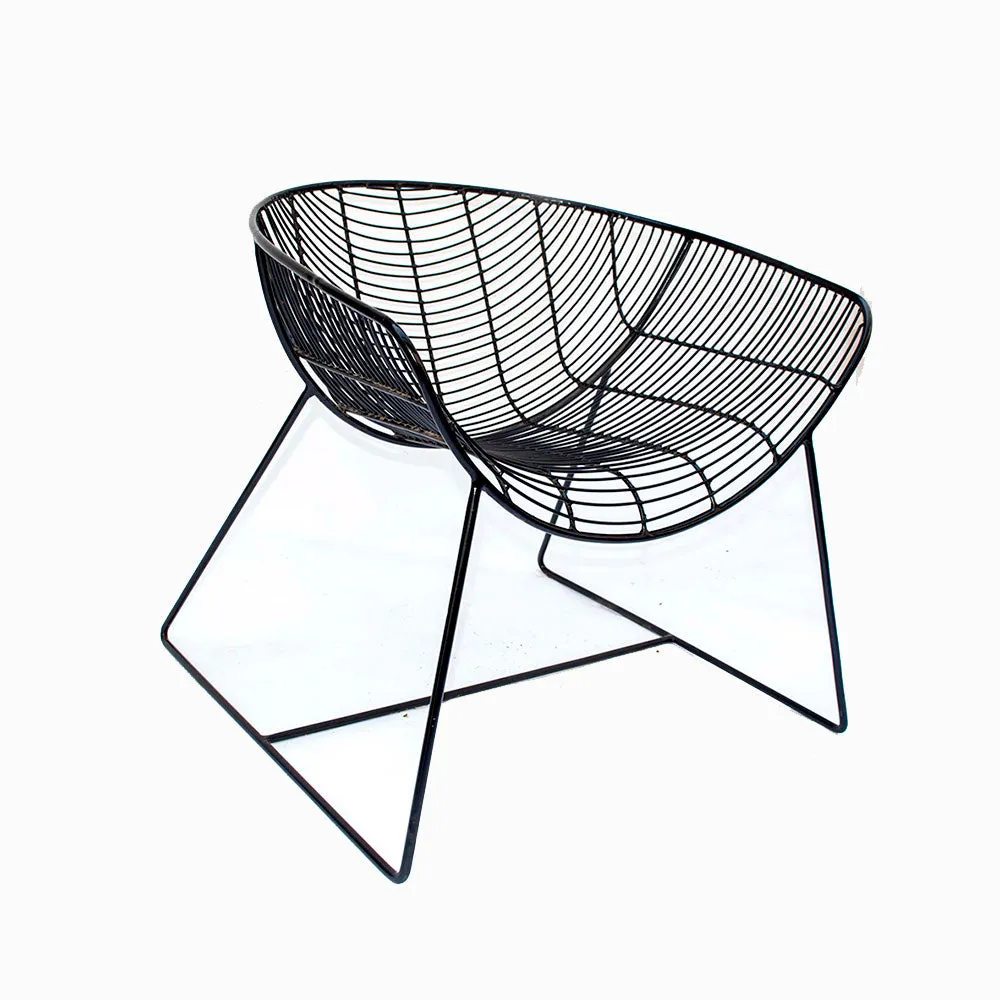 Black Shine Caged Pattern Metal Outdoor Chair