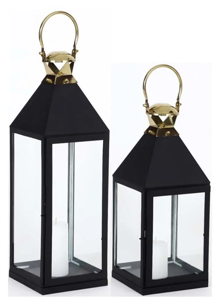 Black Shine Decorative Candle Lantern Set Of 2