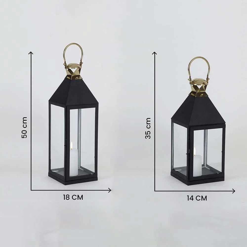 Black Shine Decorative Candle Lantern Set Of 2